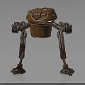 Robotic Character With Barrel Shaped Body And Four Mechanical Legs In Industrial Metallic Style