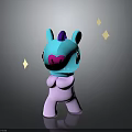 Cute Fantasy Creature With Blue Head Purple Horn Pink Heart Nose Crossed Hands Golden Stars