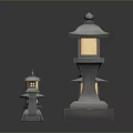 Traditional Japanese Stone Lanterns In Multiple Various Sizes With Illuminated Details