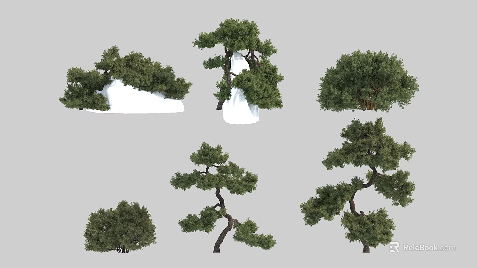 Various Shaped Arbor Trees With Lush Foliage And Curved Branches 3d model