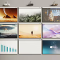 Projection Monitoring System With Multiple Screens Arranged On Wall Displaying Various Content