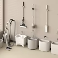 White Utility Space Featuring Wall Mounted Cleaning Tools Sinks And Vacuum Cleaner 3d model