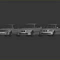 Three Silver Cars Parked Side by Side on Dark Background with Different Styles 3d model