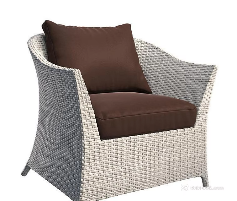 Stylish Light Gray Wicker Armchair With Dark Brown Comfortable Cushion Modern Design 3d model 