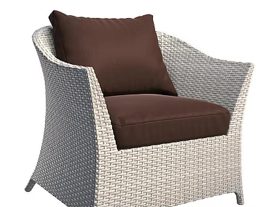 Stylish Light Gray Wicker Armchair With Dark Brown Comfortable Cushion Modern Design 3d model