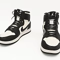 Black And White High Top Sneakers With Logo Shown From Different Angles 3d model