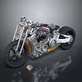 Sleek Custom Motorcycle In Metallic Silver Black With Wide Tires And Engine Details
