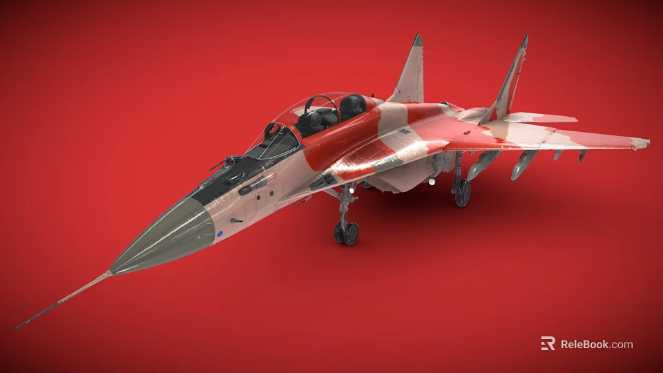 Red And White Fighter Jet With Open Cockpit On Red Background 3d model 