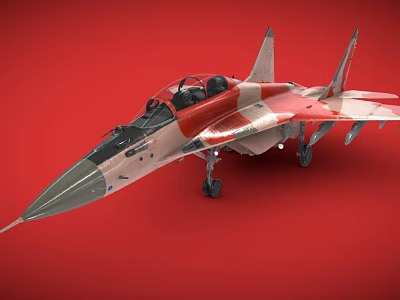 Red And White Fighter Jet With Open Cockpit On Red Background 3d model