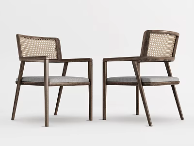 Quiet Dining Chair Rattan Single Chair Leisure Chair 3d model
