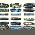 Collection of Circular Landscape Images Featuring Various Natural and Urban Scenes