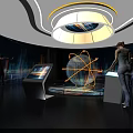 People Engaging In Interactive Technology Exhibition With Illuminated Sphere And Digital Displays 3d model
