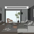 Modern Living Room Interior With Gray Sofa TV Wall Accent Chair And Potted Plant