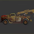 Vintage Red And Yellow Truck Models With Crane Design On Dark Background