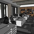 Modern Public Office Space With Open Layout White Desks Computers Chairs Green Plants And Windows