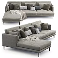 Grey Sectional Sofa with Multiple Plush Cushions Soft Blanket and Modern Design 3d model