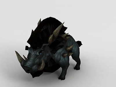 Tech Exhibition Hall Featuring 3D Spiked Boar Model With Sharp Tusks And Horns 3d model