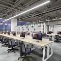 Modern Public Office Space Design With Wall Logo Desks Chairs And Bright Lighting