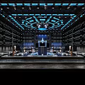 Modern Tech Bar Interior With Blue Lighting Ceiling Design And Central Stage 3d model