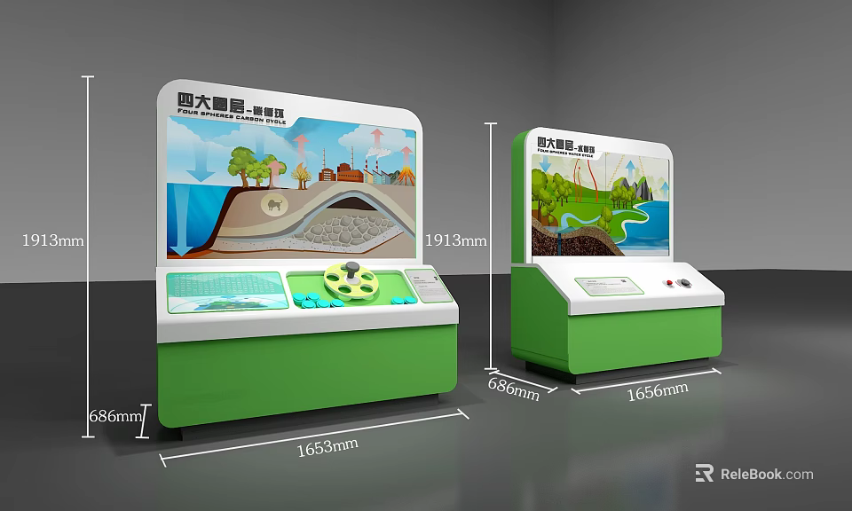 Interactive Science Popularization Exhibit With Green White Design And Natural Landscape Screen 3d model