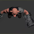 Pig Warrior Character With Armor Holding Chain Hammer And Metal Block