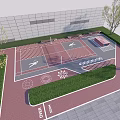 Outdoor Recreational Fitness Path With Exercise Figures Trees Green Lawn And Red Track