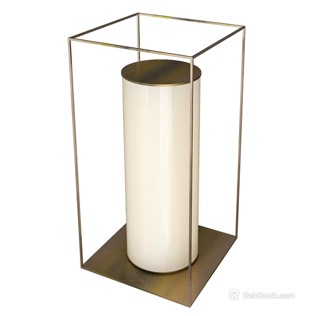 Modern Floor Lamp Design With Metal Frame White Cylindrical Shade And Square Base 3d model 
