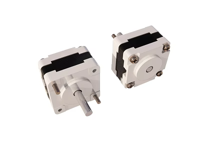 White Stepper Motors With Black Components And Metal Shafts For Industrial Use 3d model