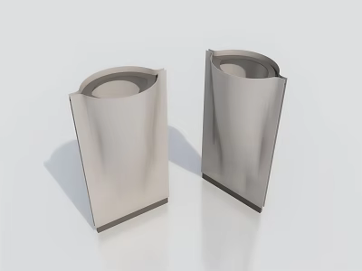 Two Modern Public Trash Cans With Sleek Stainless Steel Cylindrical Design 3d model