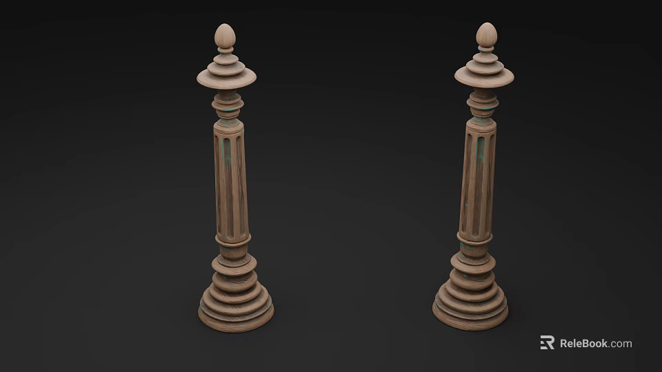 Classical Decorative Columns With Multi Layered Carvings And Finial Top Design 3d model 