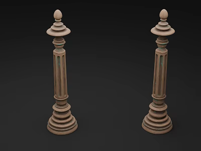 Classical Decorative Columns With Multi Layered Carvings And Finial Top Design 3d model