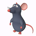 3D Cartoon Blue Mouse Toy With Red Ears Nose Paws And Tail On White Background