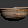 Hand Carved Ceramic Bowl With Reddish Brown Color And Textured Striped Design
