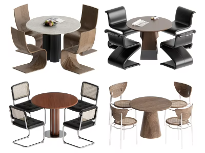Modern Table And Chair Sets Featuring Round Tables And Stylish Metal Frame Chairs 3d model