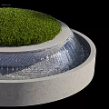Modern Garden Ornaments With Circular Waterfall Feature And Green Grass Decor Design