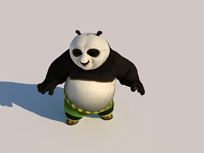 Cute Black and White Panda Doll Wearing Green Yellow Shorts Standing on White Background 3d model