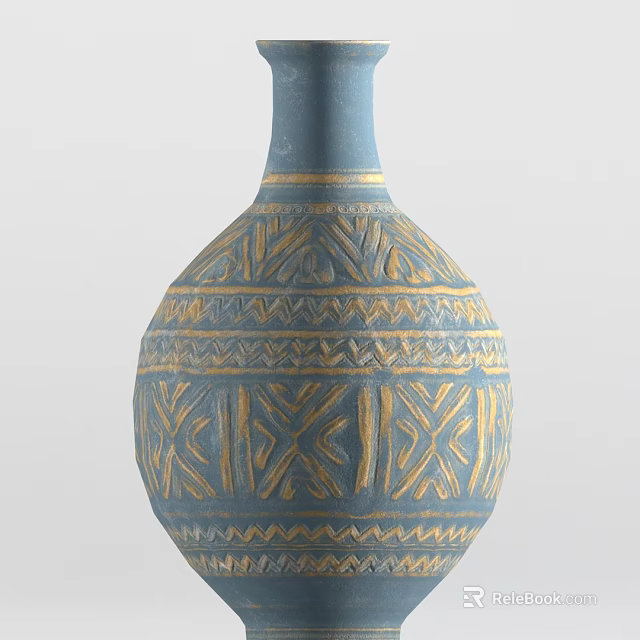 Elegant Blue Ceramic Vase With Intricate Gold Geometric Patterns And Classic Decorative Design 3d model 