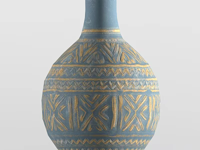 Elegant Blue Ceramic Vase With Intricate Gold Geometric Patterns And Classic Decorative Design 3d model