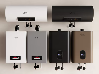 Modern Electric Storage Water Heaters from Midea Haier in White Black Gray Brown Colors 3d model