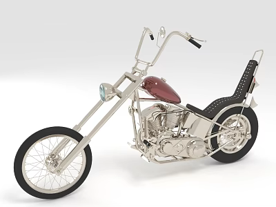 Custom Silver Motorcycle With Red Fuel Tank Long Handlebars And Black Seat 3d model