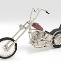 Custom Silver Motorcycle With Red Fuel Tank Long Handlebars And Black Seat