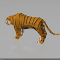 Low Poly Tiger With Orange And Black Stripes Standing On Gray Background With Reflection 3d model