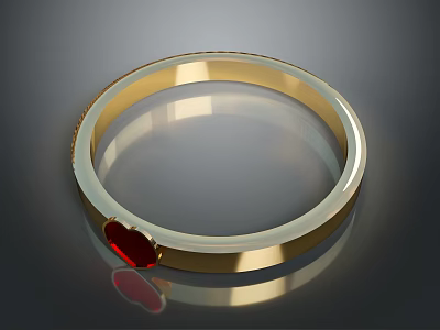 Elegant Golden Bangle With Red Heart Decoration And Smooth Polished Surface 3d model