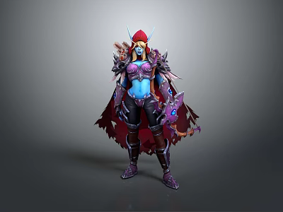 Blue Skinned Red Haired Armored Fantasy Warrior With Cloak And Glowing Weapon 3d model