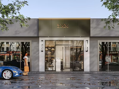 Elegant Modern Storefront Facade With Glass Doors Gold Trim And Brand Signage 3d model