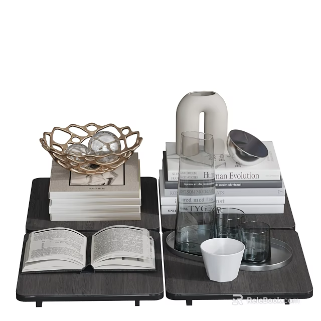 Indoor Decorative Scene With Inflatable Model Books And Glassware Display Items 3d model 