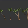 Six Curved Palm Trees With Brown Trunks Green Fronds And Gray Background Reflections