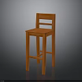 Orange Wooden Bar Stool With Backrest And Four Legs For Kitchen Use