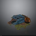 Blue Textured Cloth With Brown Container And Green Plants On Furry Base