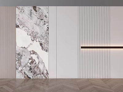 Modern Sofa Background Wall With Marble Texture White Panel Vertical Stripes And Strip Light 3d model